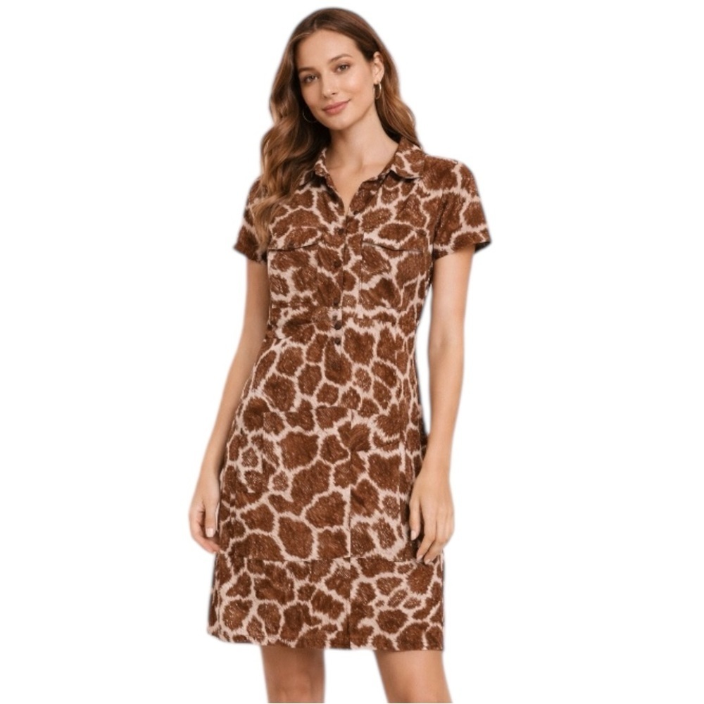 Tommy Hilfiger Giraffe Print Shirt Dress Brown Size S